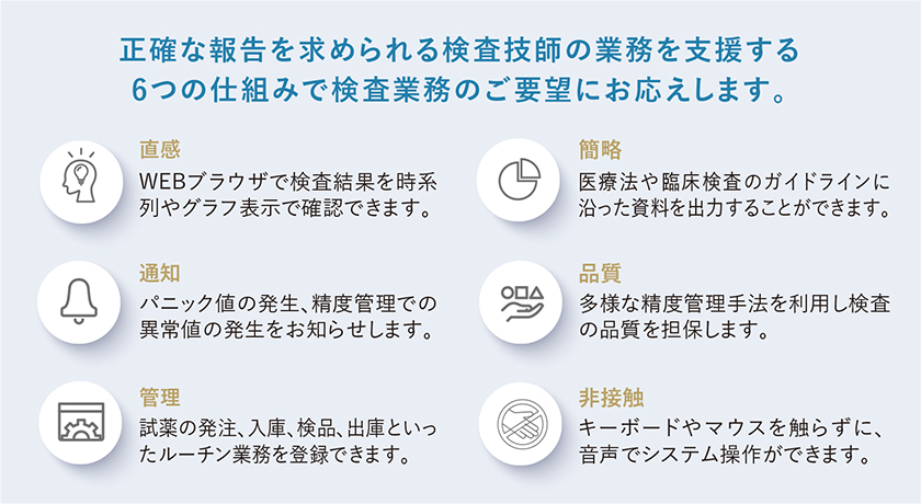 正確な報告を求められる検査技師の業務を支援する6つの仕組みの紹介